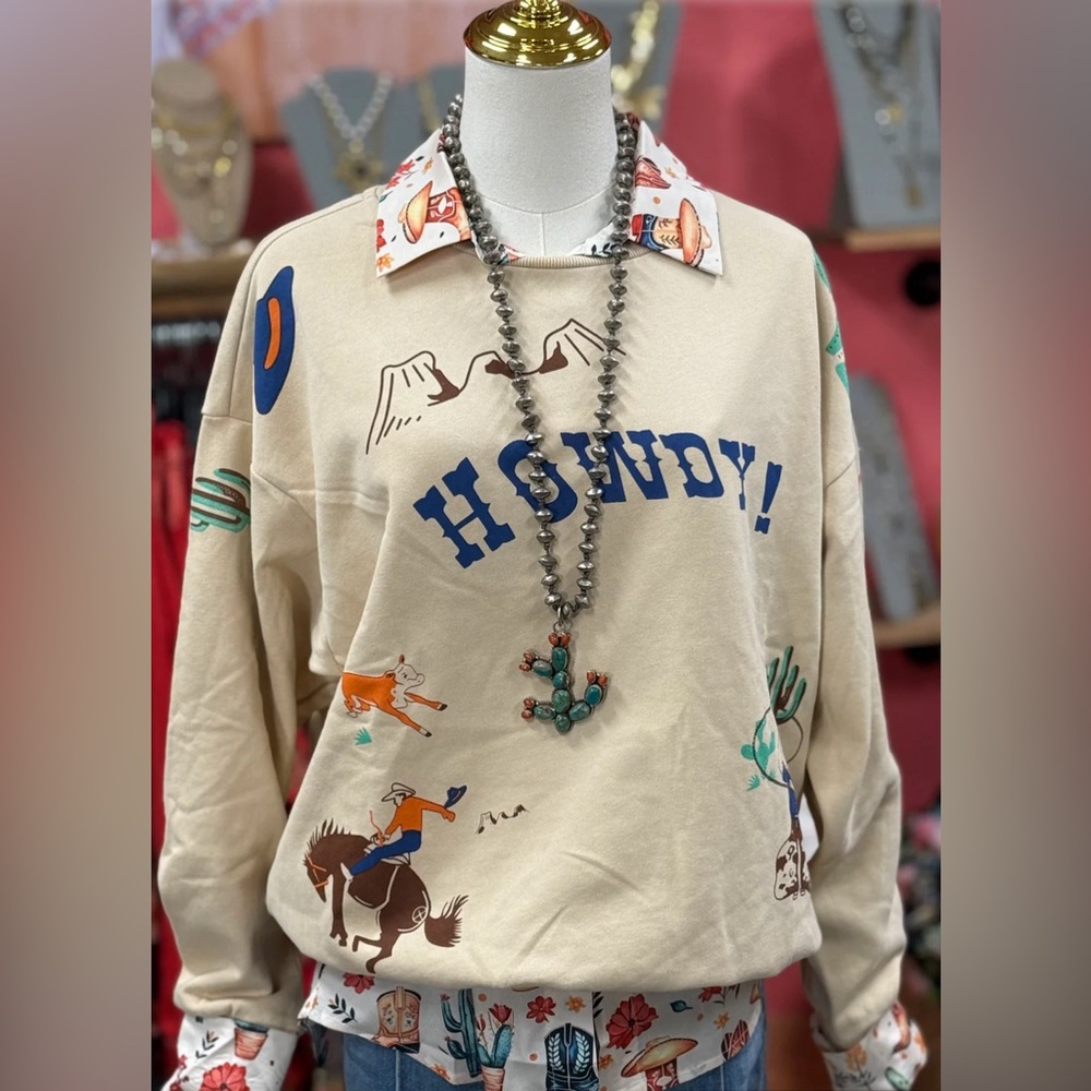 Howdy vintage western print crew neck - Picture 2 of 7